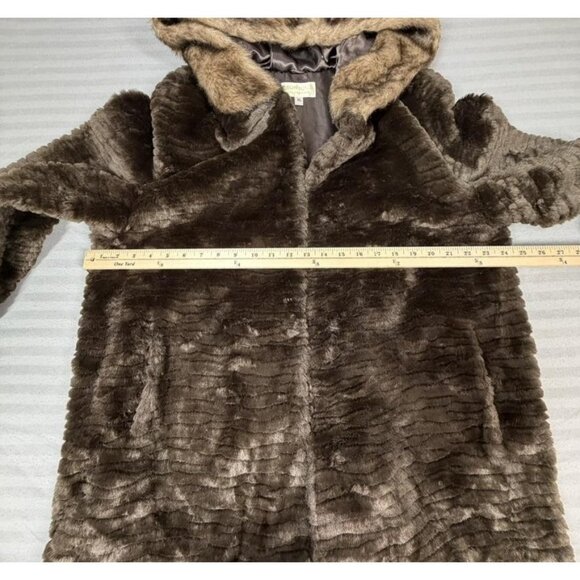 Monique Collection Coat Womens XL Brown Faux Fur Hooded Satin Lined Hook Closure - Picture 7 of 14